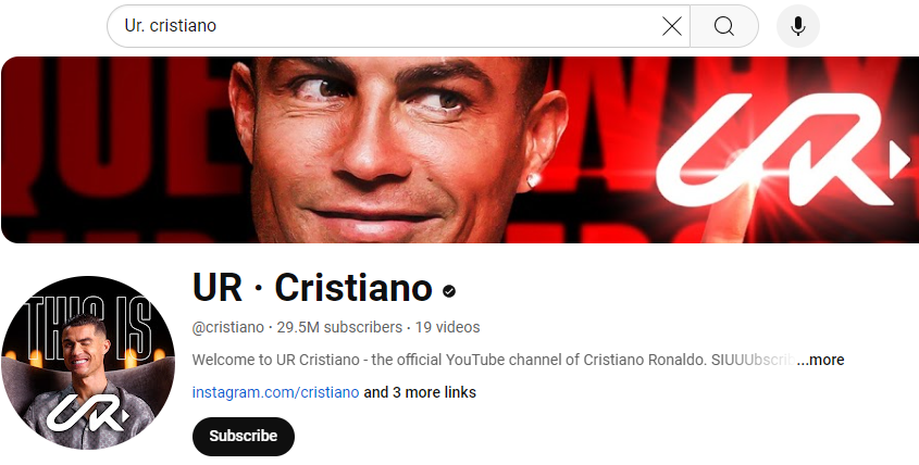 Ronaldo Official You tube Channel Subscriber Count