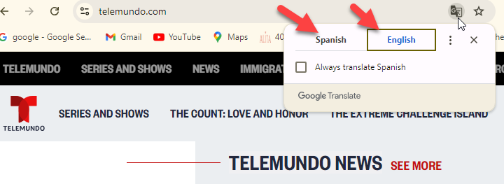 The languages Telemundo website is offered are two, one is Spanish and other is English